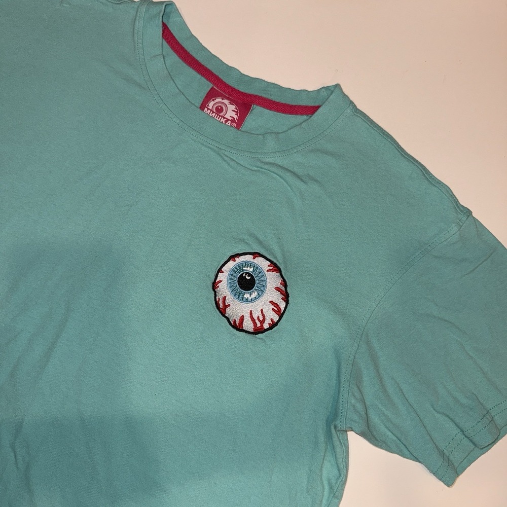 Mishka NYC Keep Watch Eyeball Embroidered Turquoise Teal T Shirt Men's Medium